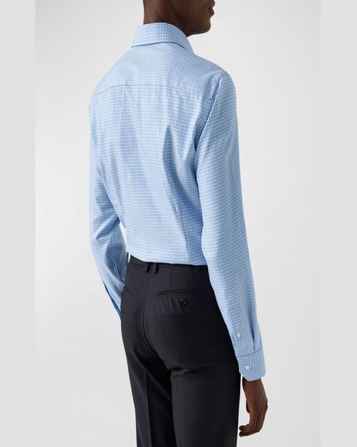 Eton of Sweden Blue Organic Cotton Twill Micro-Check Dress Shirt for men