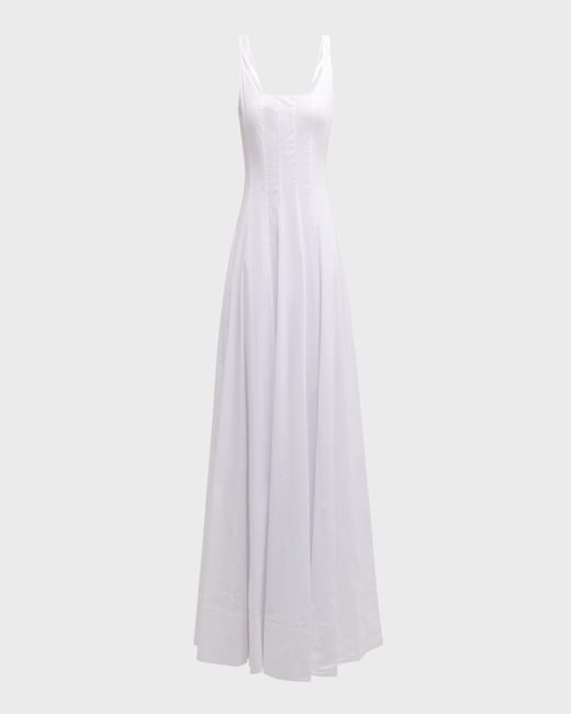 Staud White Wells Sleeveless Cotton Poplin Corset Maxi Dress