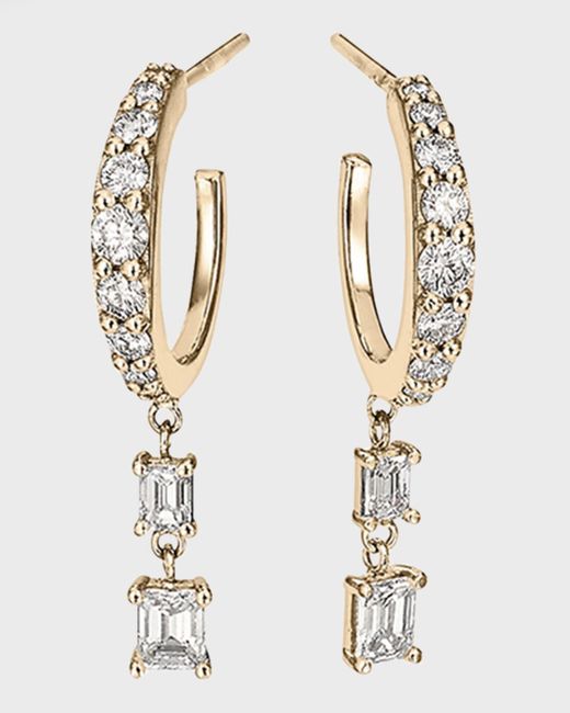 Lana Jewelry Natural Flawless Graduating Huggie Earrings With Dangling Emerald-cut Diamonds