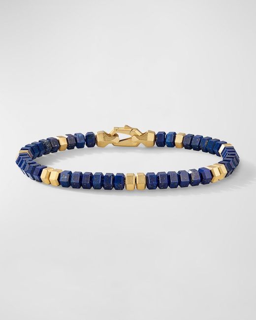 David Yurman Blue 18k Yellow Gold And Lapis Lazuli Bead Bracelet for men