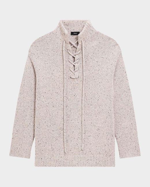 Theory White Oversized Drawstring Wool-Blend Pullover Sweater