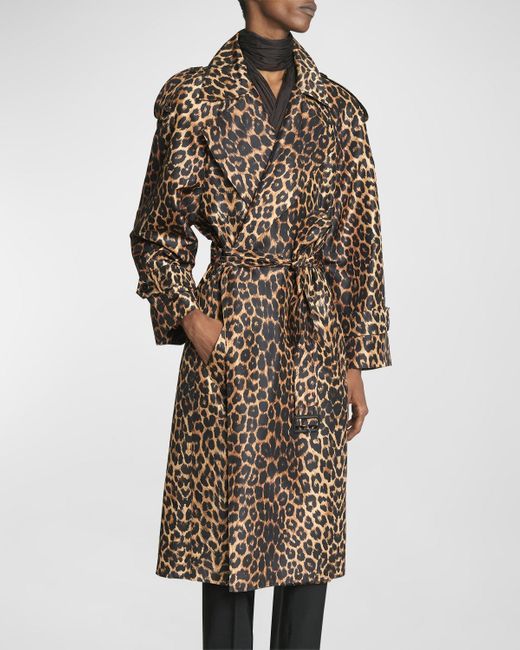 Saint Laurent Multicolor Taffeta Leopard Trench Coat for men