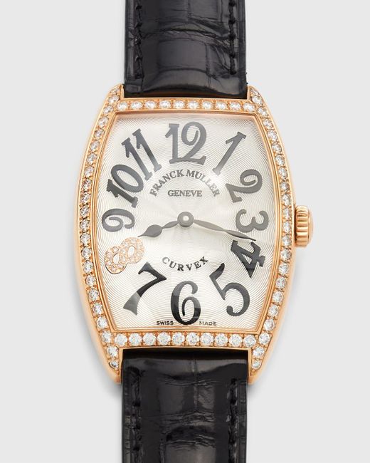 Franck Muller Black 18k Rose Gold Cintree Curvex Watch With Diamonds