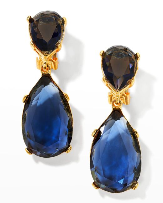 Kenneth Jay Lane Blue Aqua Teardrop Glass Stone Clip Earrings