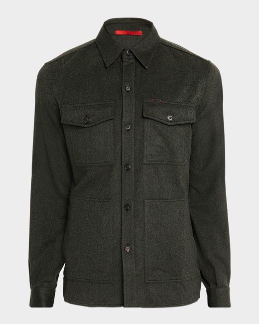 Isaia Green Heathered Cashmere Button-Down Shirt for men