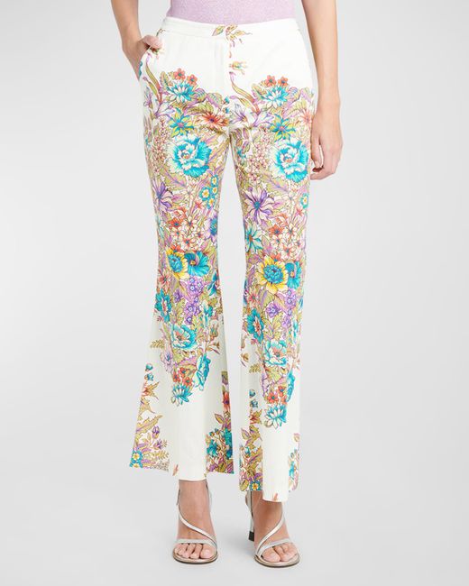 Etro Multicolor Mid-rise Engineer Bouquet Floral-print Flared Ankle Cotton Pants