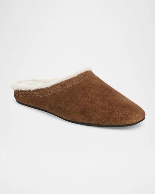 Veronica Beard Brown Narcisa Shearling-Lined Suede Mules