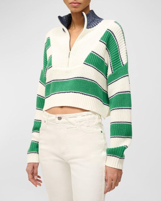 Staud Green Hampton Chunky Stripe Knit Cropped Pullover Sweater