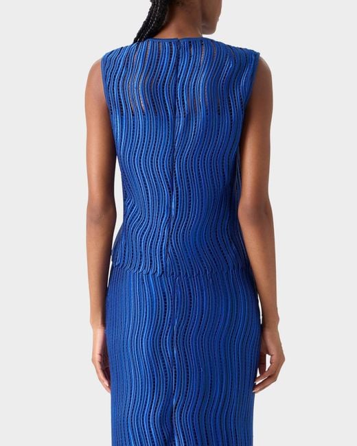 Akris Blue Techno Wave Guipure Lace Blouse