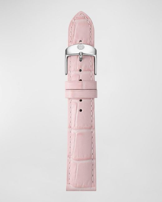 Michele Pink 16mm Embossed Alligator Pattern Calf Leather Watch Strap