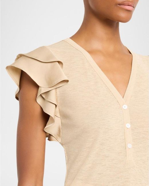 Veronica Beard Natural Aphrodite Flutter-Sleeve Top