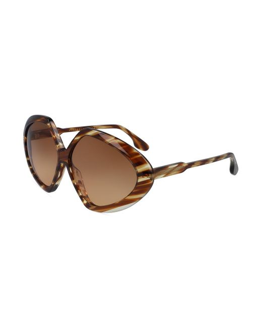 Victoria Beckham Brown Geometric Oval Chevron Acetate Sunglasses
