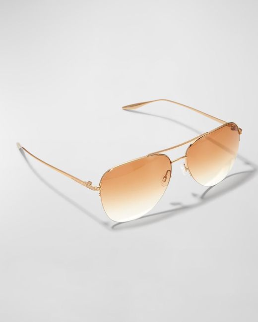 Barton Perreira White Chevalier Semi-rimless Metal Aviator Sunglasses