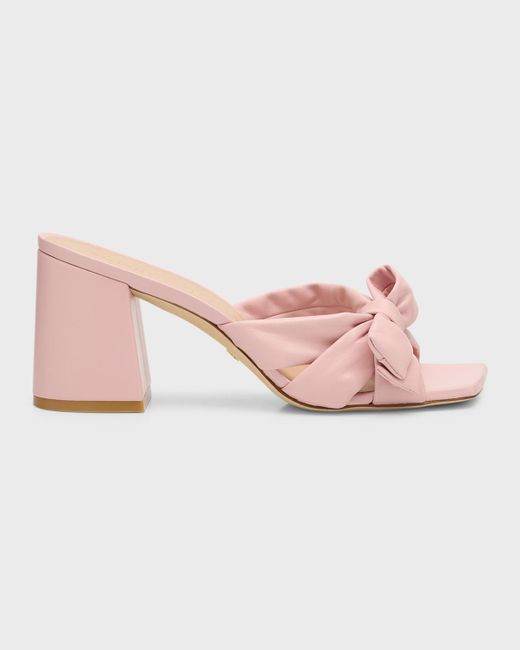 Stuart Weitzman Pink Sofia Leather Bow Mule Sandals