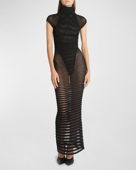 Alaïa Black High Neck Sheer Maxi Dress With Back Detail