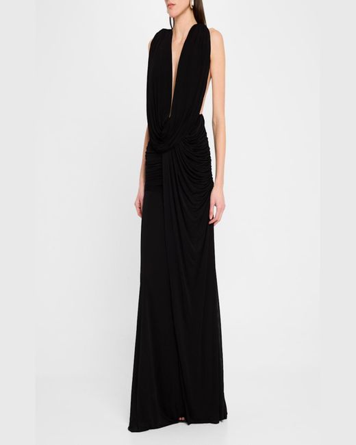 Christopher Esber Black Plunging Fusion Ruched T-Back Gown