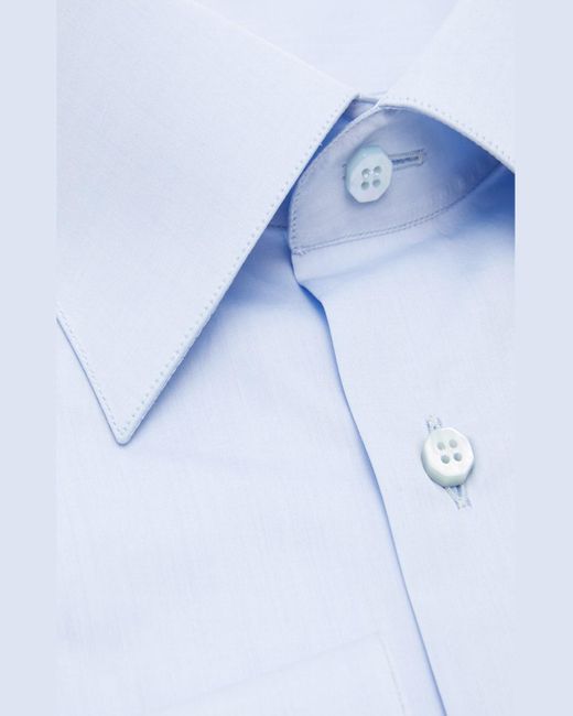 Stefano Ricci Blue Solid Barrel-cuff Dress Shirt for men