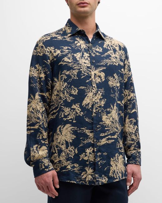 Rodd & Gunn Blue Livingstone Palm-Print Sport Shirt for men