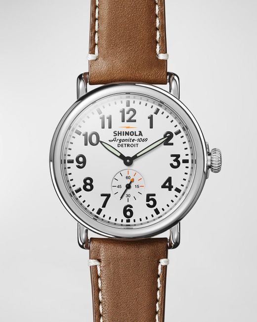 Shinola Gray 47mm Runwell Watch, White/brown for men