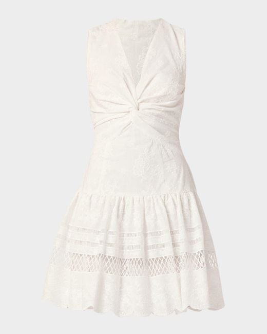 Shoshanna Women's Natural Genivieve Floral-Embroidered Flounce Mini Dress Shoshanna Women's Natural Genivieve Floral-Embroidered Flounce Mini Dress