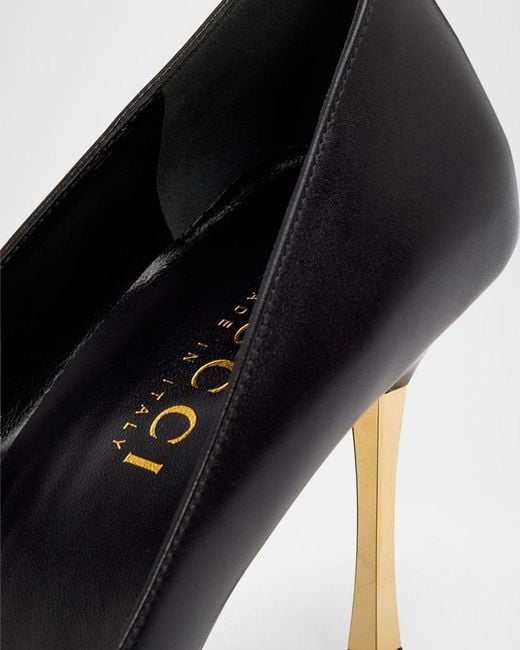 Gucci Black 85Mm Trinity Leather Pointed-Toe Pumps