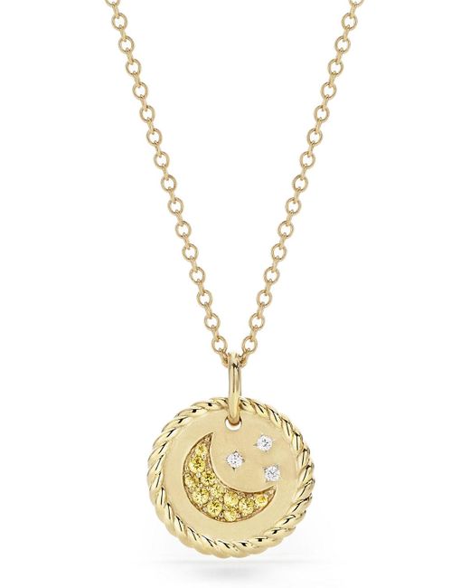 David Yurman Metallic Cable Collectibles Moon & Stars Necklace With Diamonds & Yellow Sapphires In 18k Gold