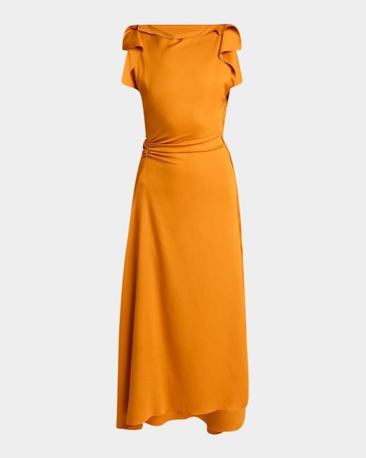 Victoria Beckham Orange Drape Sleeve Midi Dress