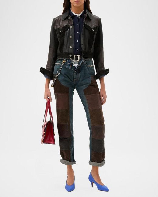 Versace Gray Suede & Leather Patchwork Jeans