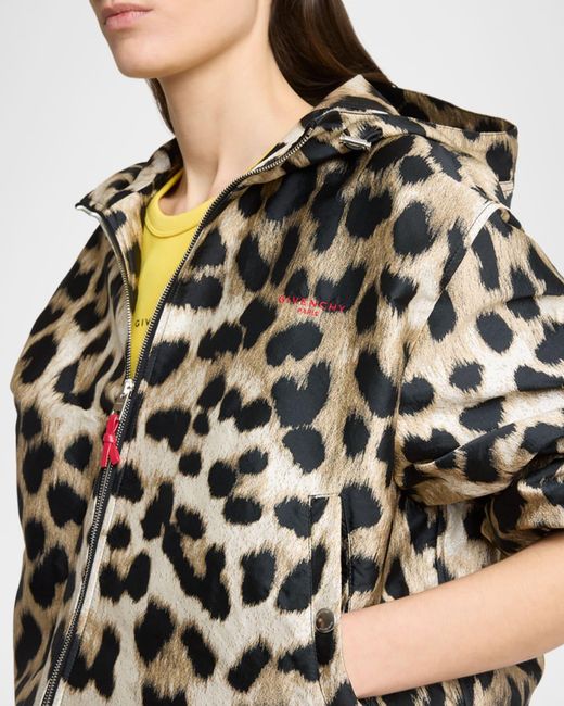 Givenchy Black Leopard-Print Crop Windbreaker Jacket