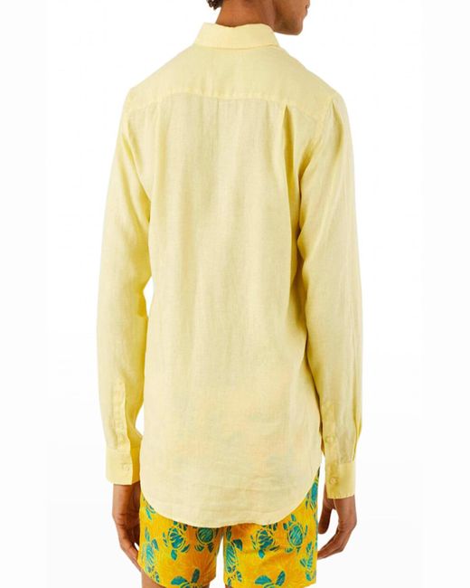 Vilebrequin Yellow Caroubis Solid Linen Sport Shirt for men
