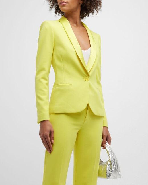 Alice + Olivia Pepper Deep Shawl-collar Fitted Blazer in Yellow | Lyst