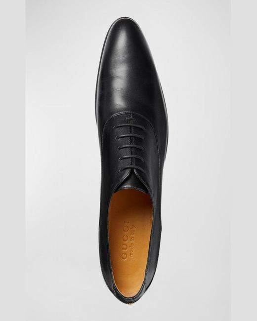 Gucci Black Adel Double G Leather Oxfords for men