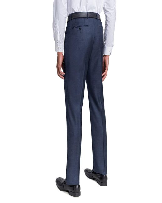 Santorelli Blue Loro Piana Wool Comfort Waistband Trousers for men