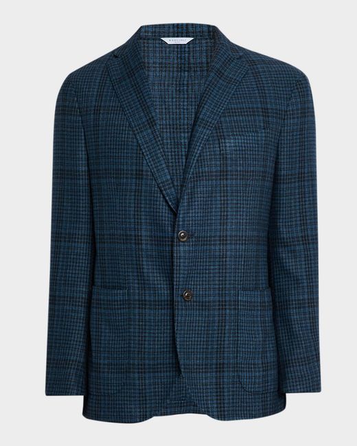 Boglioli Blue Apos;S Plaid Wool-Blend Two-Button Blazer for men
