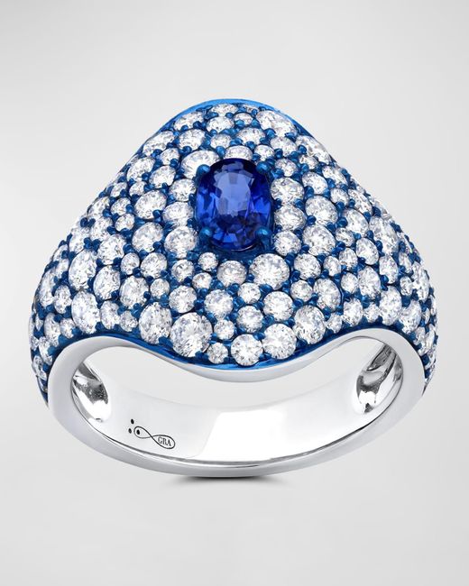 Graziela Gems 18k White Gold Blue Rhodium And Sapphire Ring With Diamonds