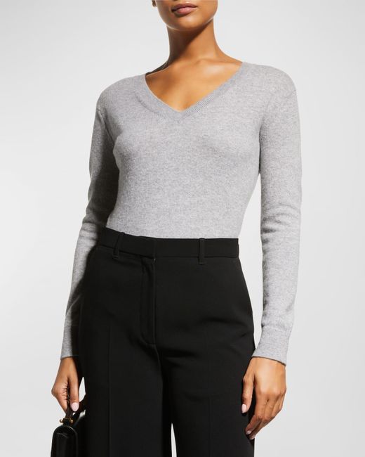 Vince Gray Weekend V-Neck Cashmere Pullover Sweater