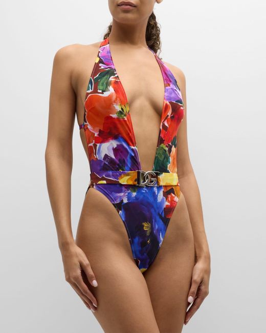 Dolce & Gabbana Multicolor Abstract Floral-Print One-Piece Swimsuit