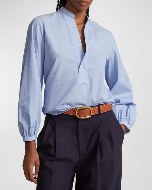 Polo Ralph Lauren Blue Blouson-sleeve Cotton Blouse