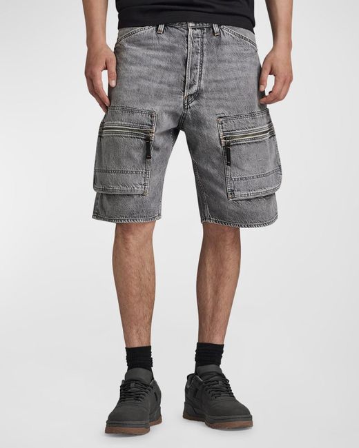 G-Star RAW Gray Loose Denim Cargo Shorts for men