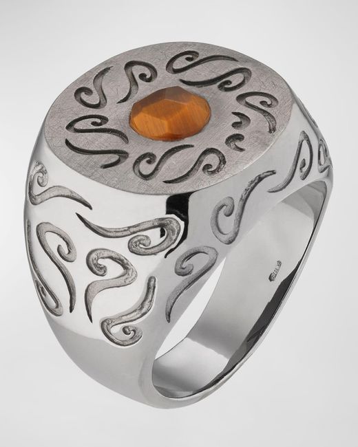 MARCO DAL MASO Metallic Ara Round Engraved Signet Ring for men