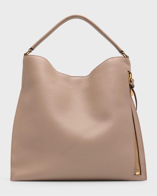 Tom Ford Natural Alix Hobo Large In Grained Leather