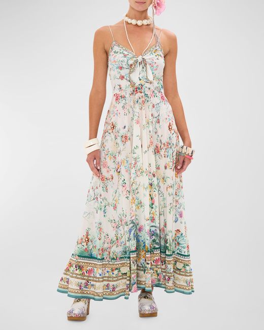 Camilla White Plumes And Parterres Crystal Tie-front Maxi Dress