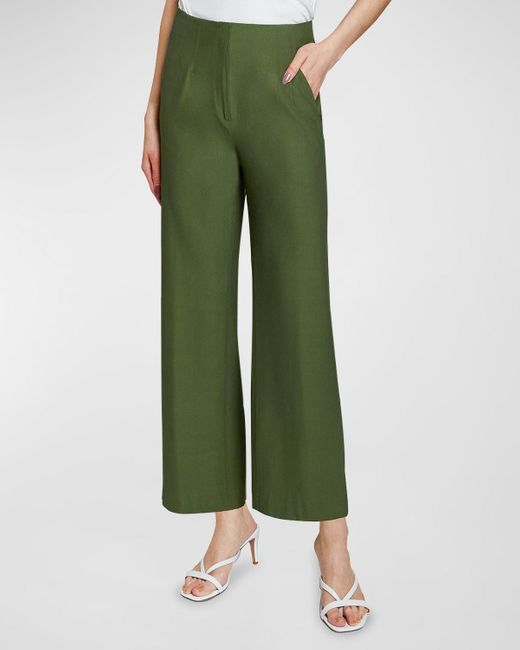 Santorelli Green Sona Cropped Straight-Leg Crepe Pants
