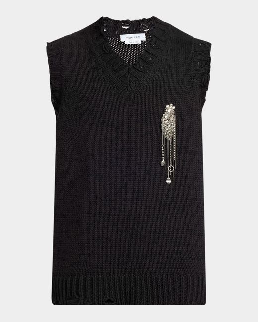 Alexander McQueen Black Sweater Vest With Embellished Patch for men