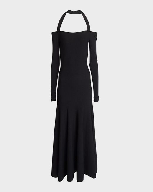 Alaïa Black Off-The-Shoulder Fit-&-Flare Halter Midi Dress