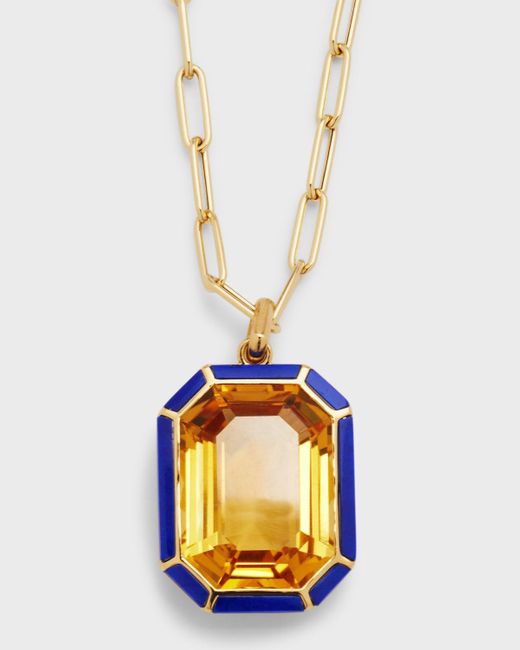 Goshwara Metallic 18k Gold Paperclip Chain Necklace With Emerald-cut Citrine Pendant