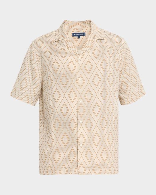 Frescobol Carioca Natural Roberto Linen Angra Raffia-Print Camp Shirt for men