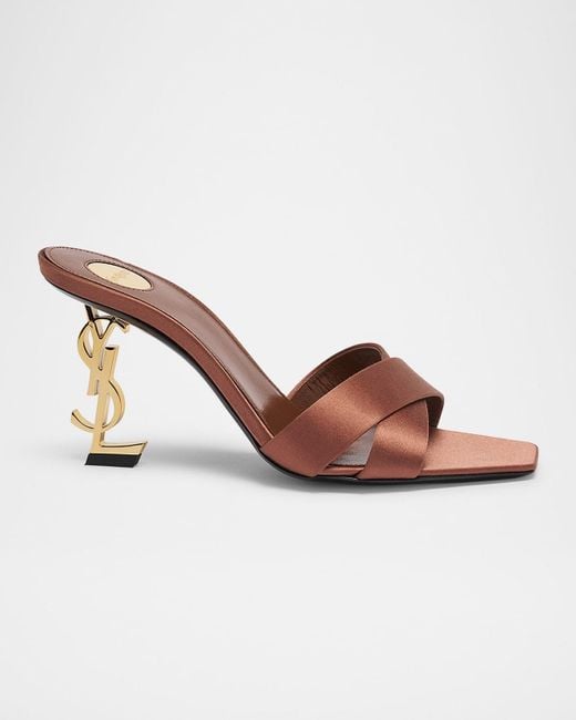 Saint Laurent Brown Opyum Ysl Logo-Heel Satin Slide Sandals