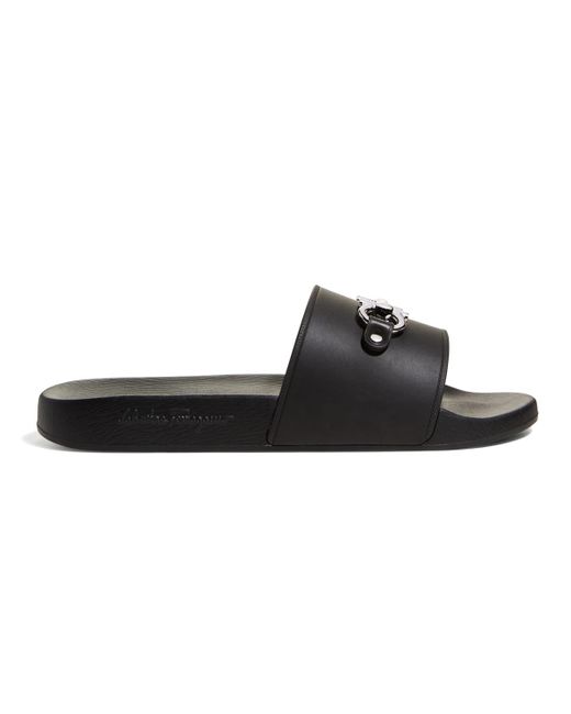 Ferragamo Black Groove 11 Gancini Slide Sandals for men