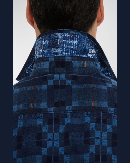 Robert Graham Blue Aizome Geometric Woven Short-Sleeve Shirt for men